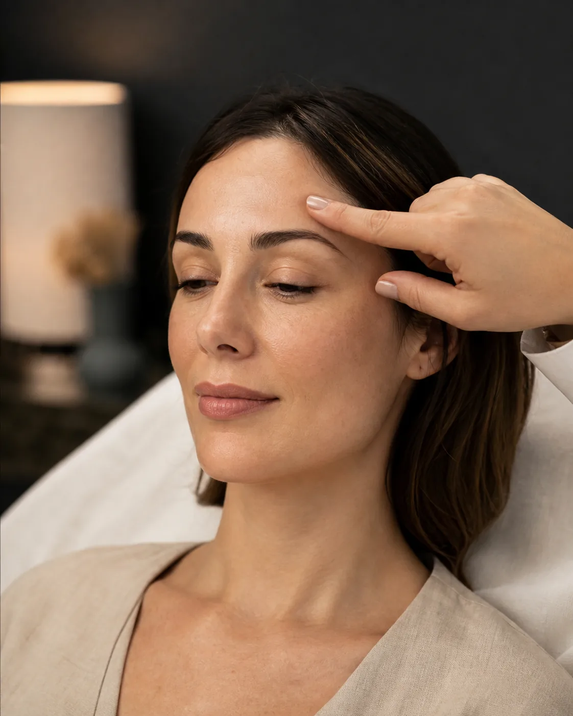 Close portrait relevant to forehead line treatment discussion